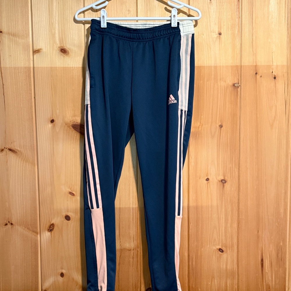 adidas Navy Track Joggers with Light Pink Accents